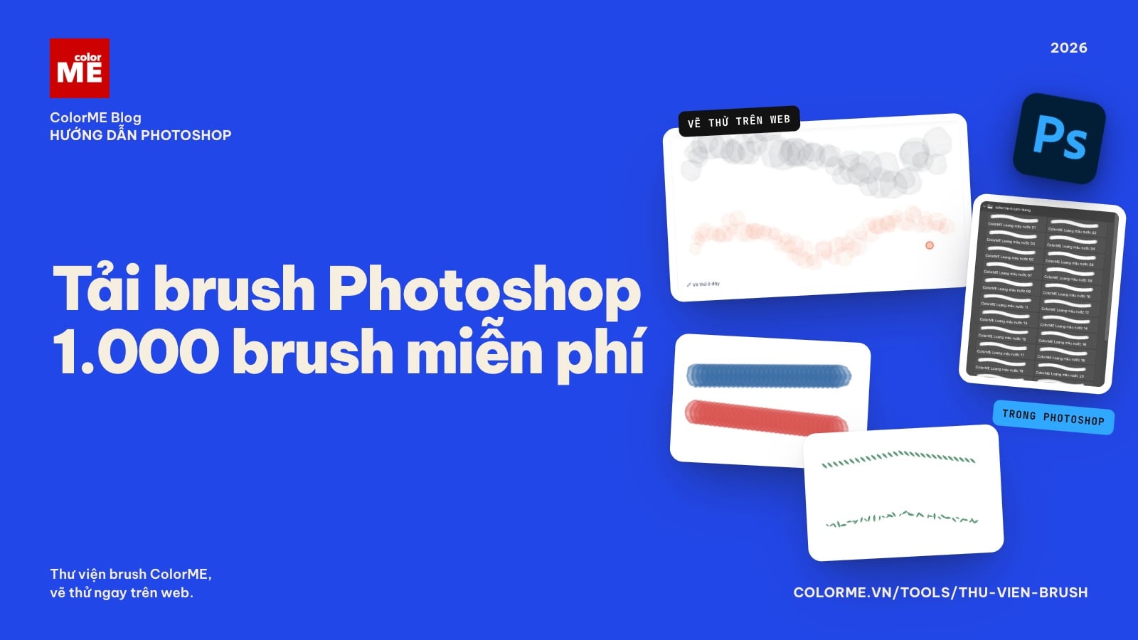 Tải brush Photoshop miễn phí: 1.000 brush ColorME, vẽ thử online