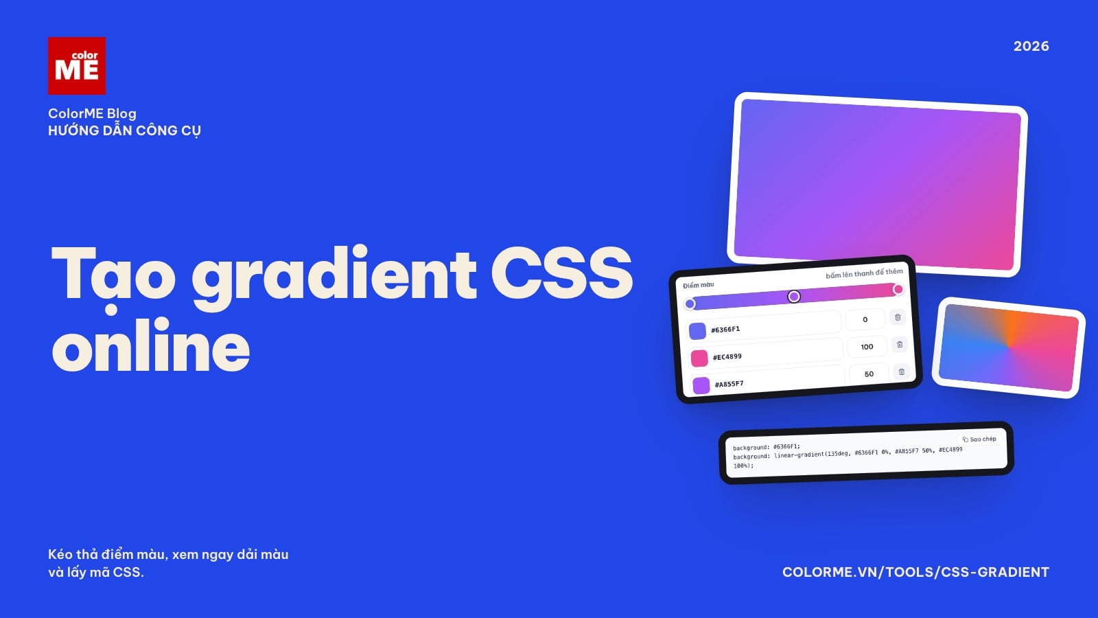 Tạo gradient CSS online: linear, radial, conic và tải PNG Full HD