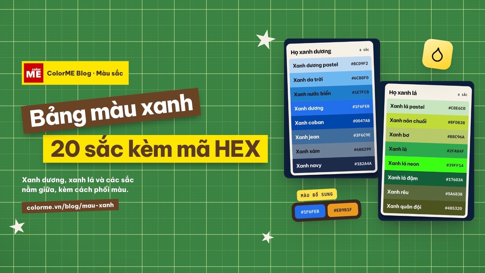 Màu xanh: bảng mã màu xanh dương, xanh lá và cách phối