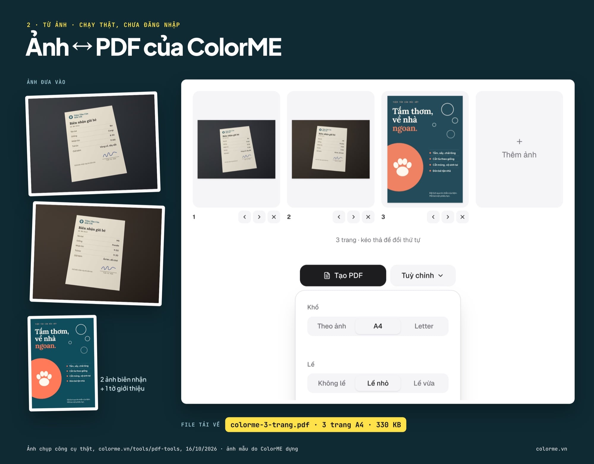 Ghép ảnh thành PDF bằng công cụ Ảnh sang PDF của ColorME