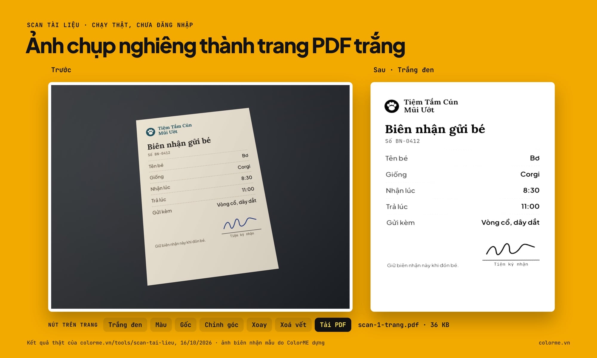Scan tài liệu thành PDF nền trắng bằng công cụ ColorME