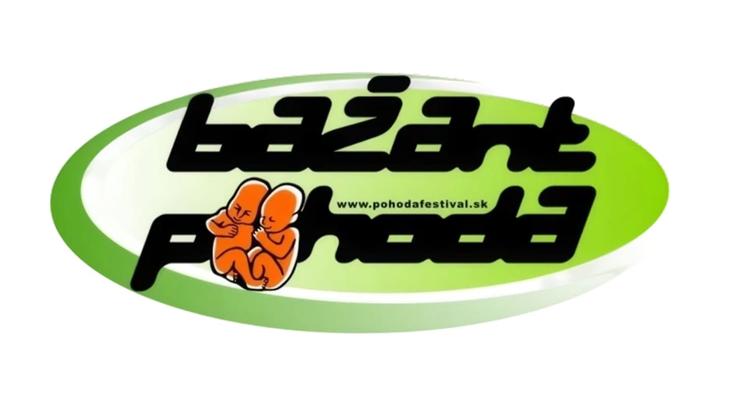 Logo cũ của Pohoda: chữ đen bo tròn kiểu thập niên 2000 trên hình elip xanh lá, cặp em bé màu cam thay cho chữ o