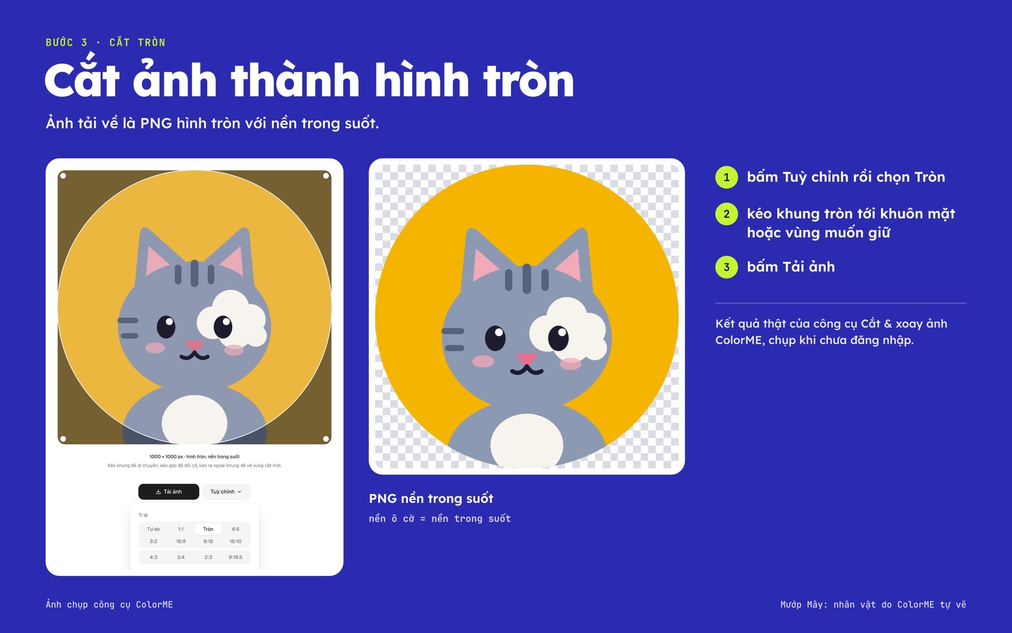 Cắt ảnh hình tròn làm avatar bằng công cụ Cắt và xoay ảnh của ColorME