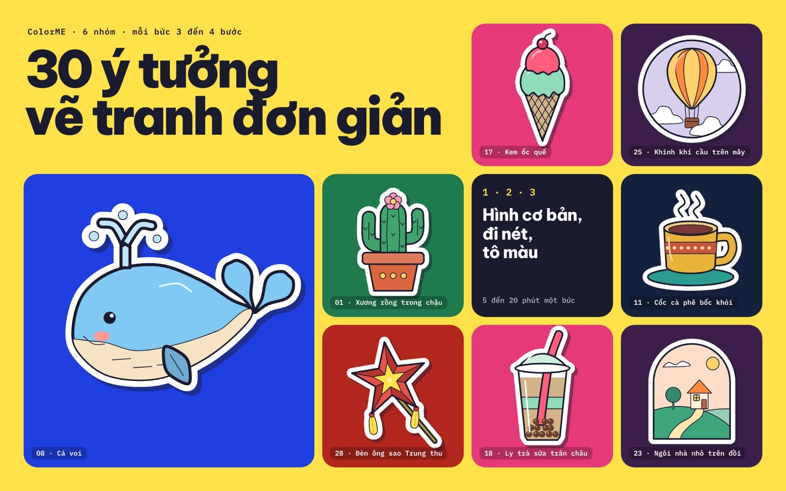 Vẽ tranh đẹp, đơn giản: 30 ý tưởng kèm hướng dẫn từng bước