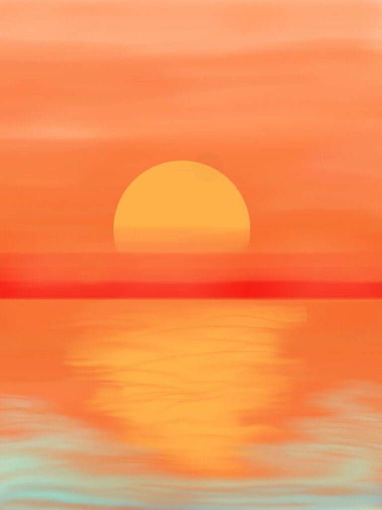Tranh số mặt trời lặn trên biển tông cam vẽ bằng ibisPaint X