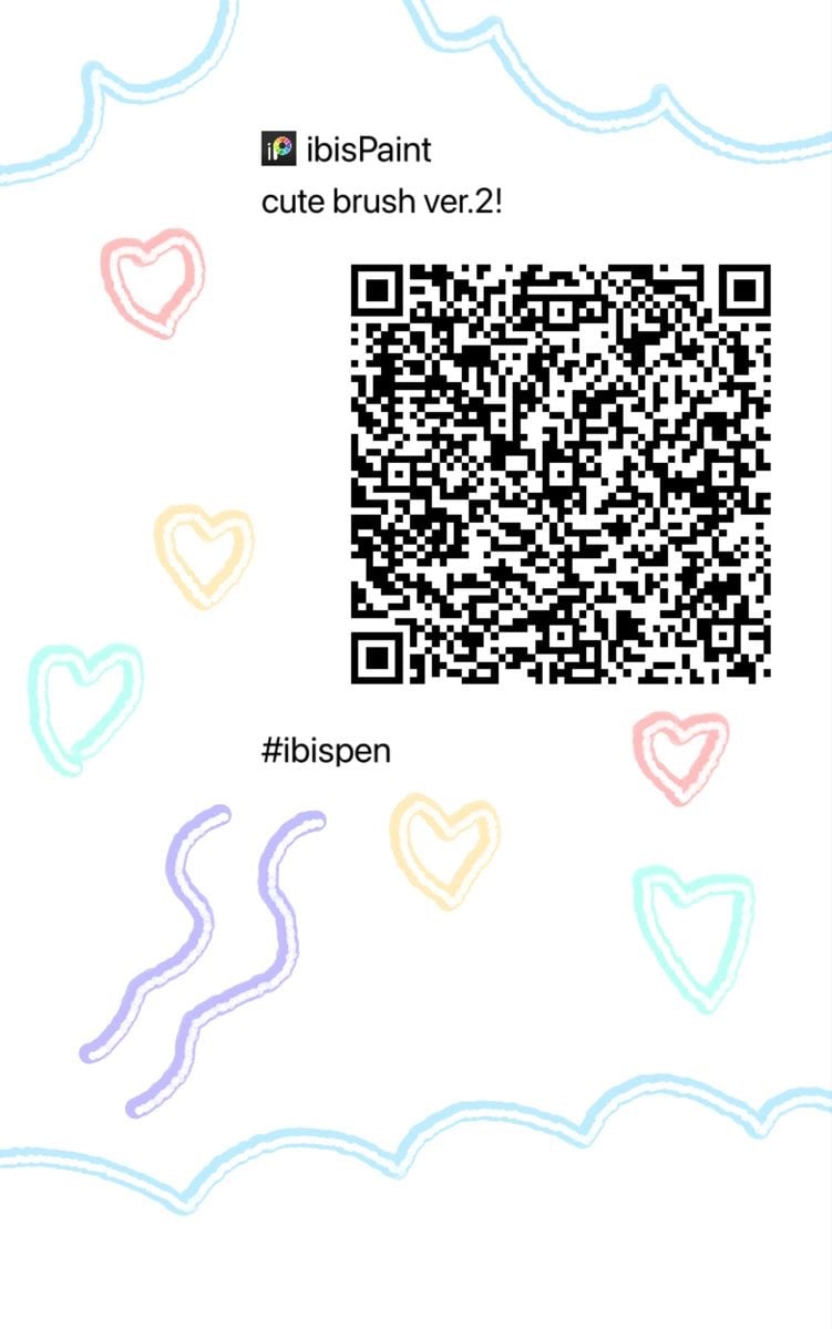 Thẻ Custom Brush ibisPaint có mã QR và nét mẫu hình trái tim nhiều màu pastel