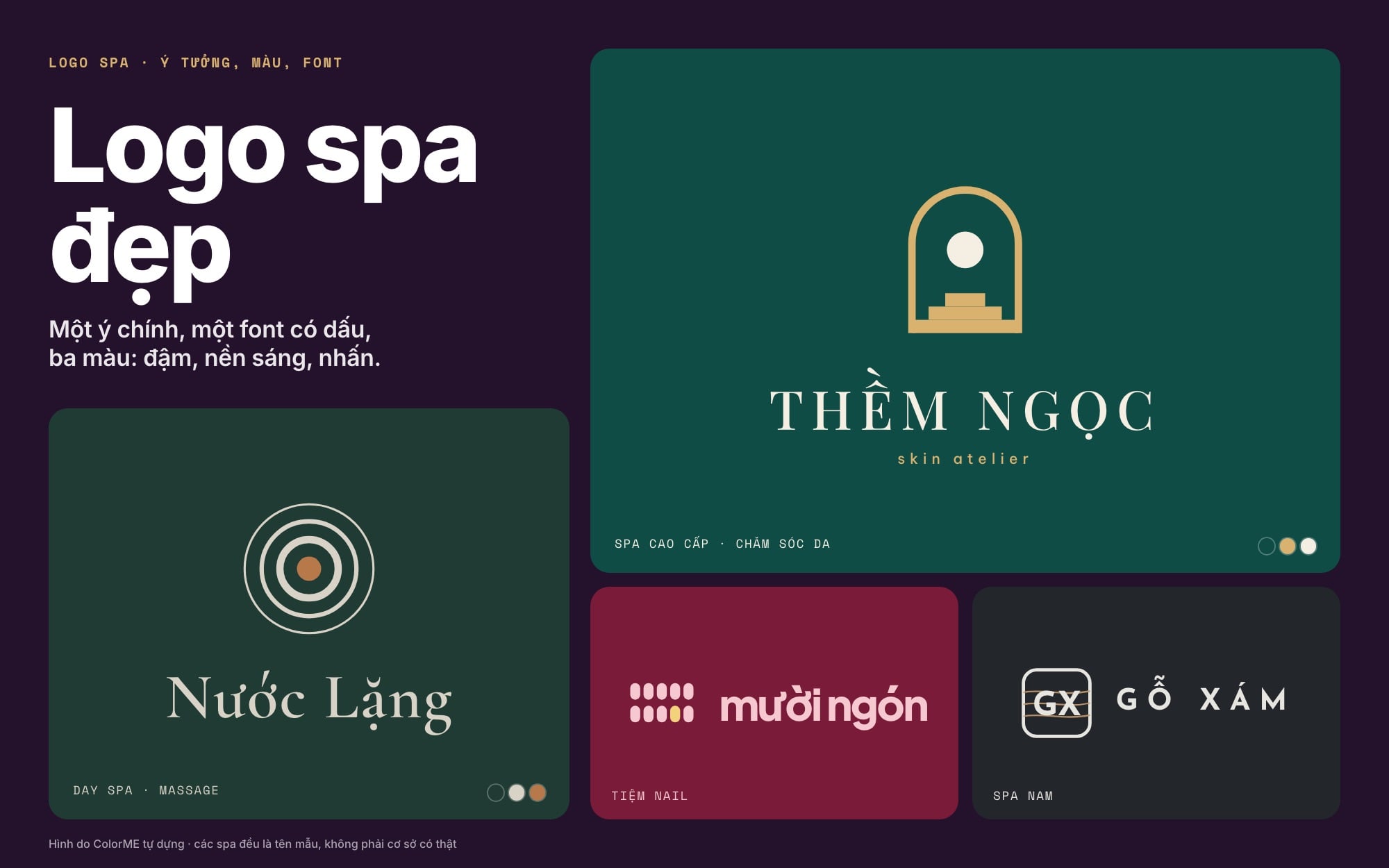 Logo spa mẫu cho 4 spa: cao cấp, day spa, tiệm nail, spa nam