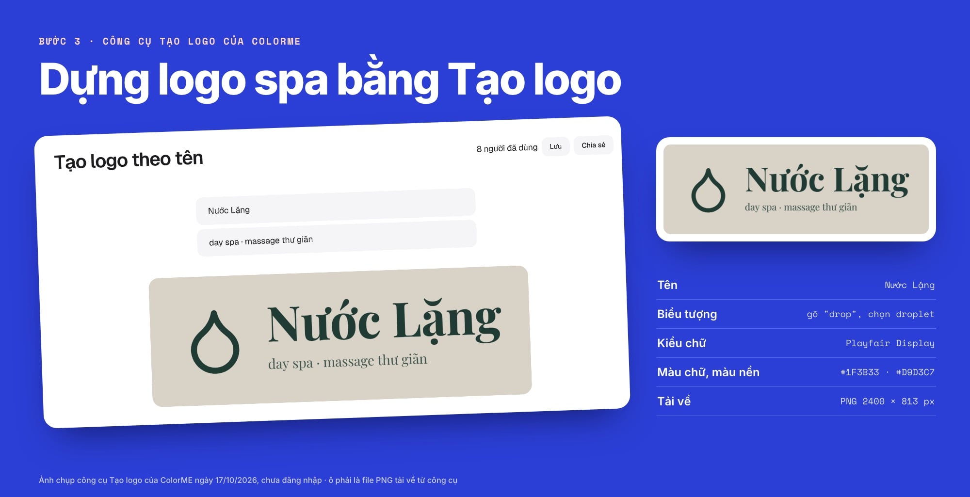 Công cụ Tạo logo của ColorME dựng logo spa Nước Lặng