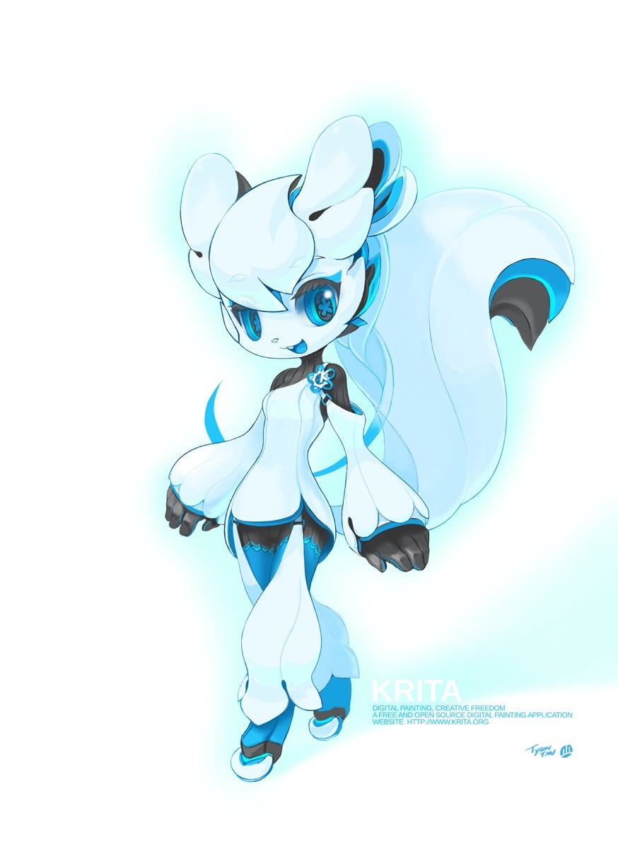 Kiki, chú sóc máy linh vật của Krita, tông xanh trắng