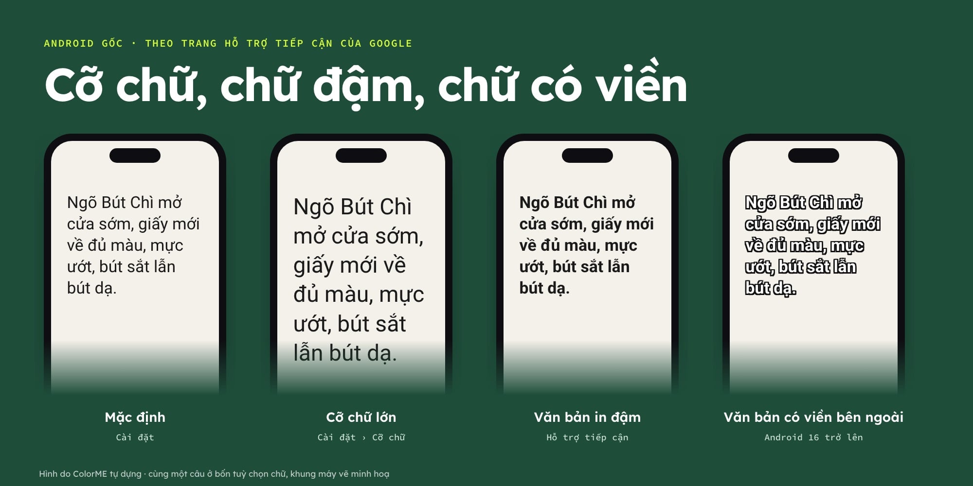Cỡ chữ, chữ đậm và chữ có viền trên Android