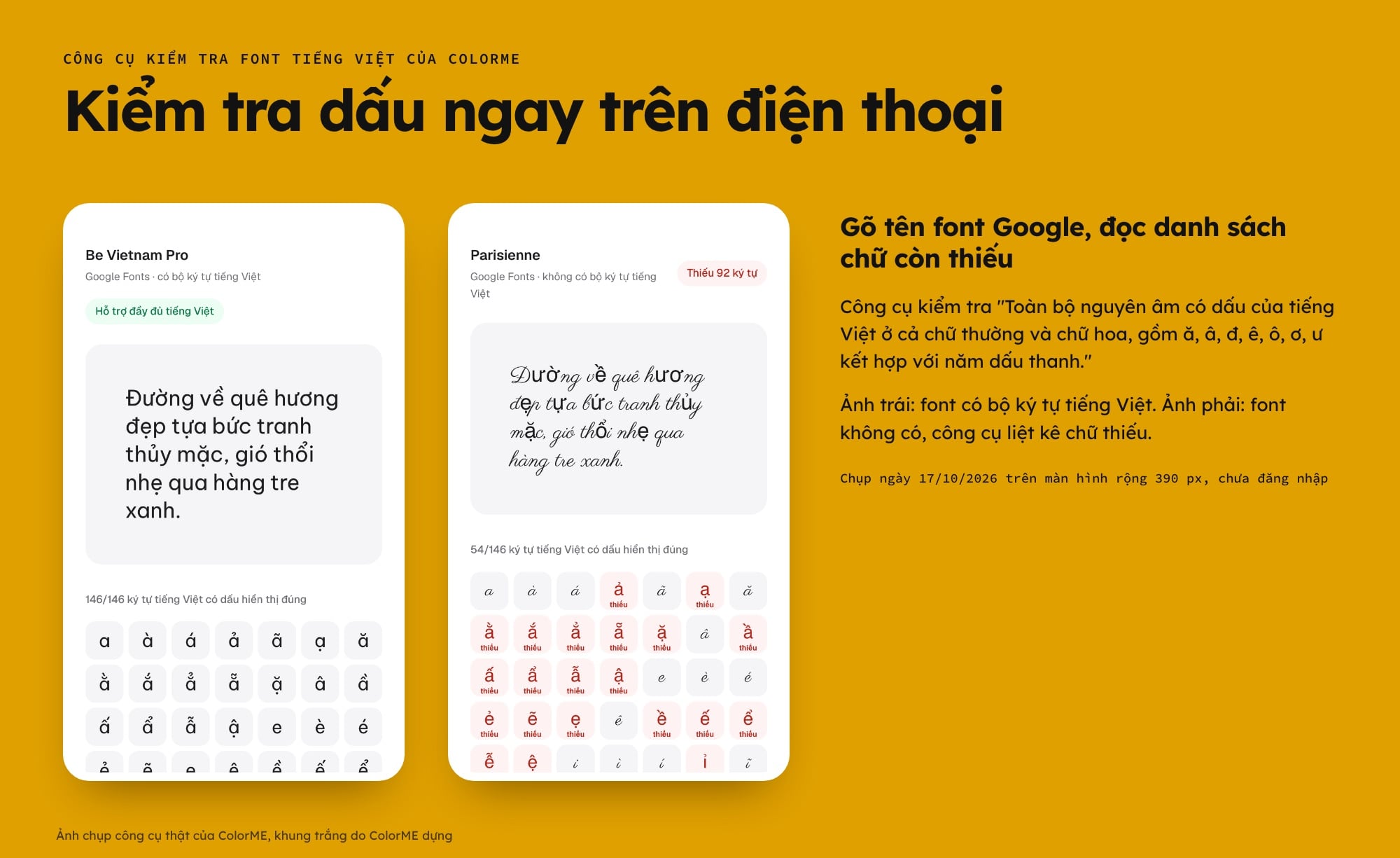 Kiểm tra font có đủ dấu tiếng Việt trên điện thoại