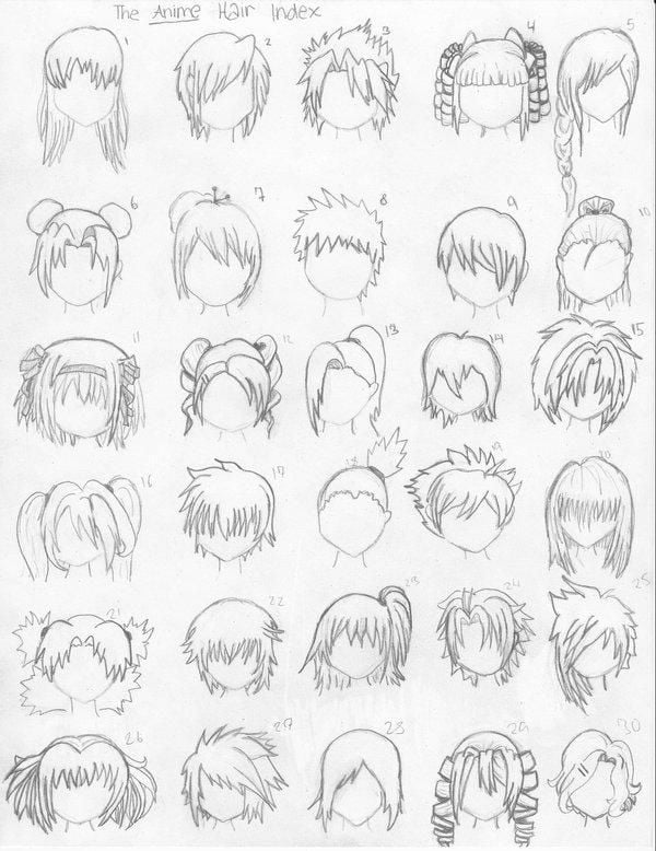 Bảng 30 kiểu tóc anime vẽ bút chì: ngắn, dài, nhọn, buộc, tết, xoăn