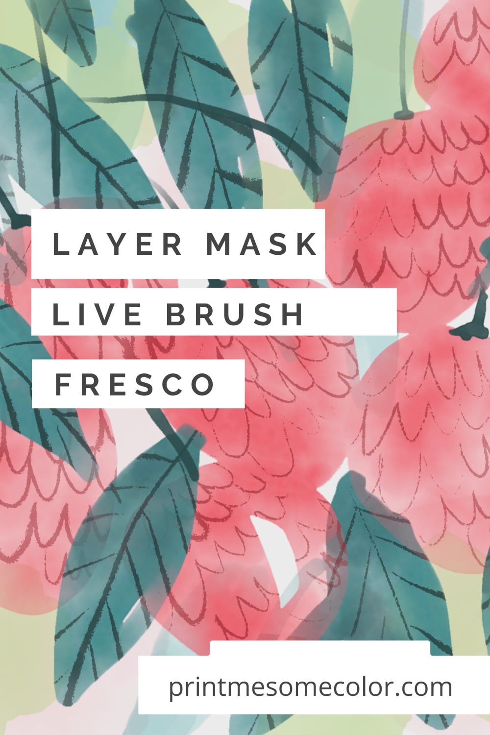 Minh hoạ lá xanh và quả đỏ vẽ bằng live brush màu nước và layer mask trong Fresco