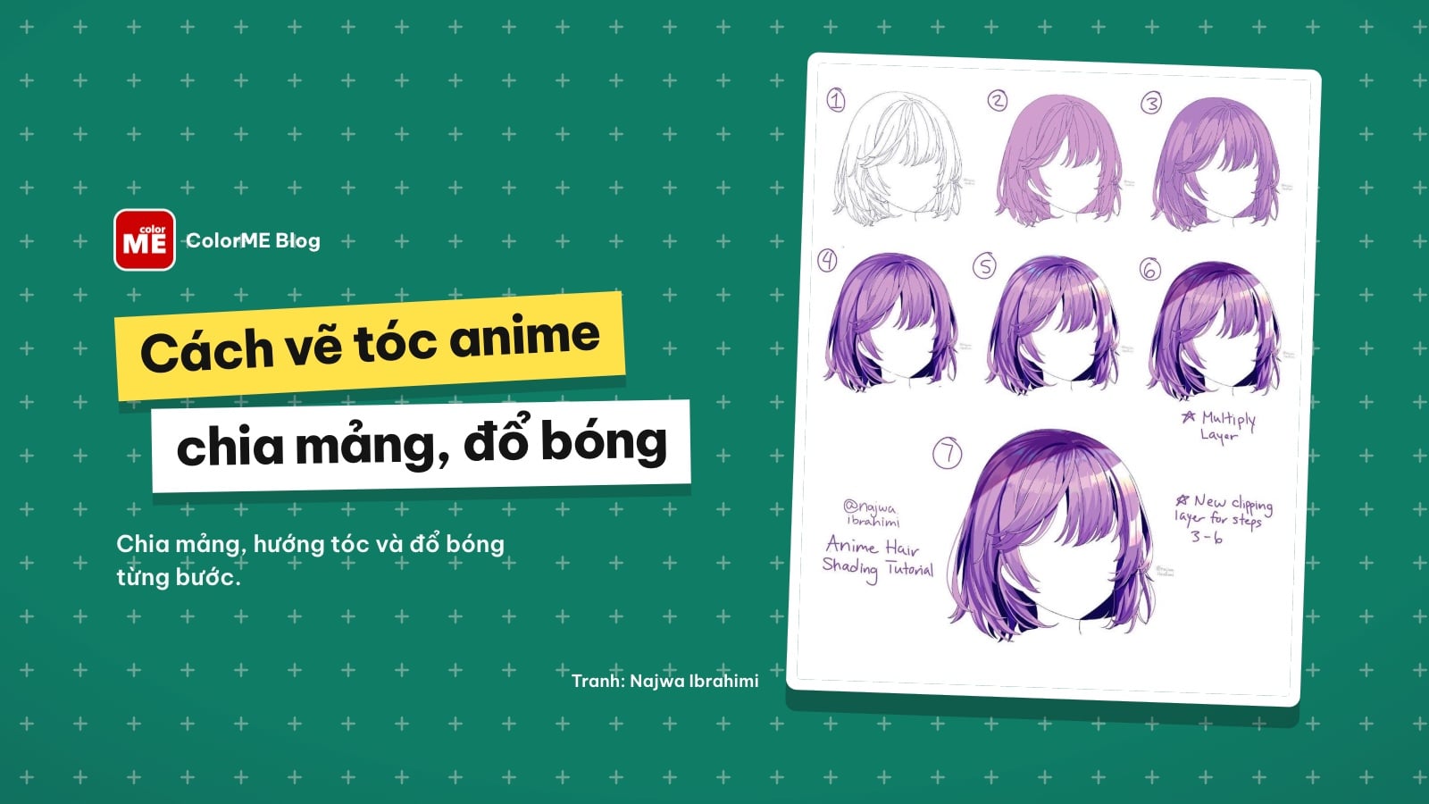 Cách vẽ tóc anime: chia mảng, hướng tóc, đổ bóng