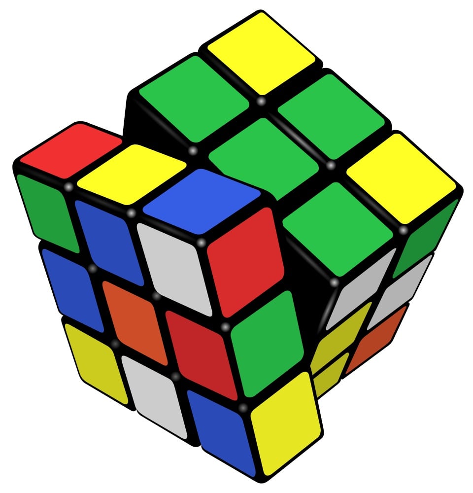 Hình vector khối Rubik nhiều màu, viền đen, góc nhìn ba chiều