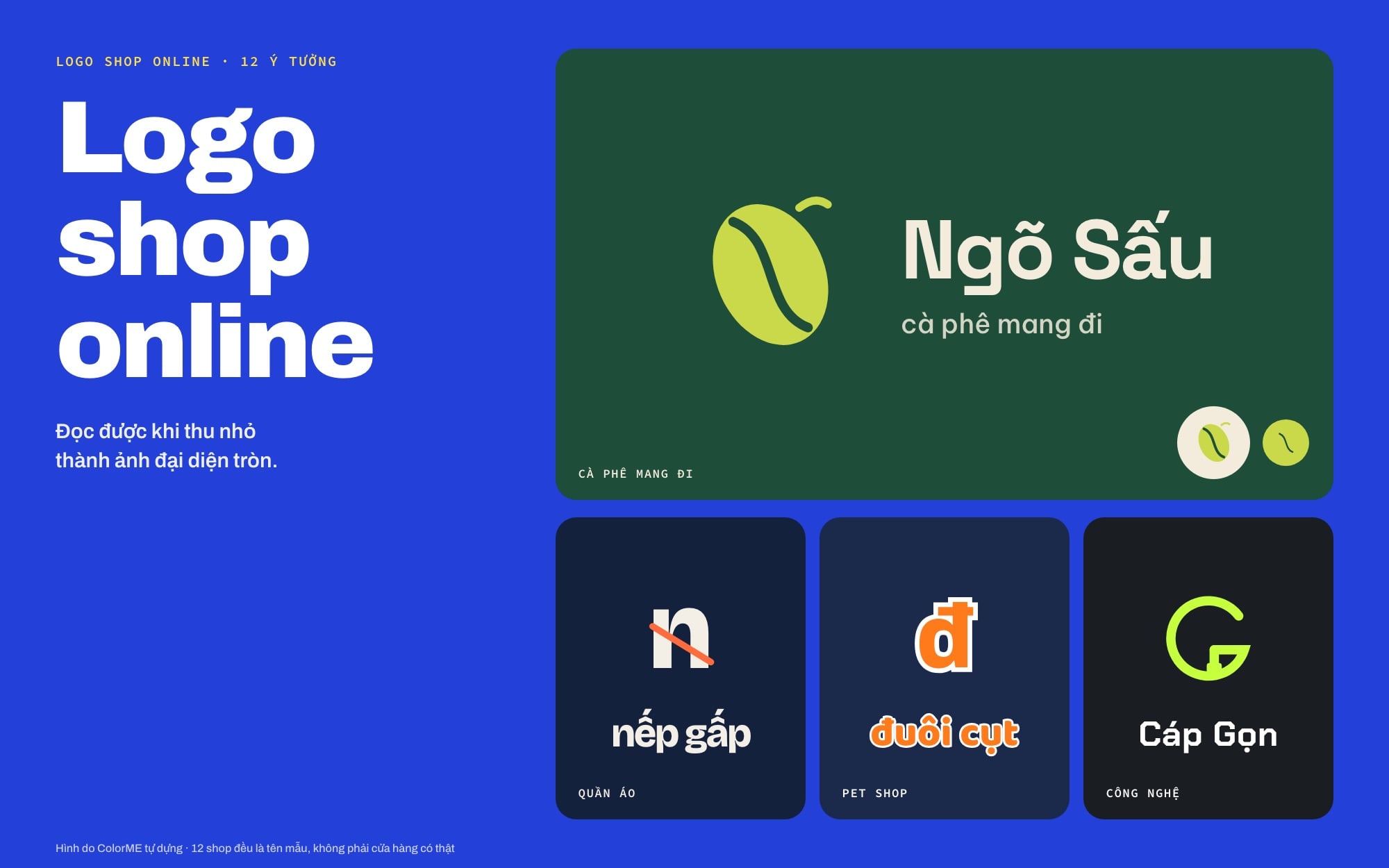 Logo shop online mẫu cho 4 shop: cà phê, quần áo, pet shop, phụ kiện công nghệ
