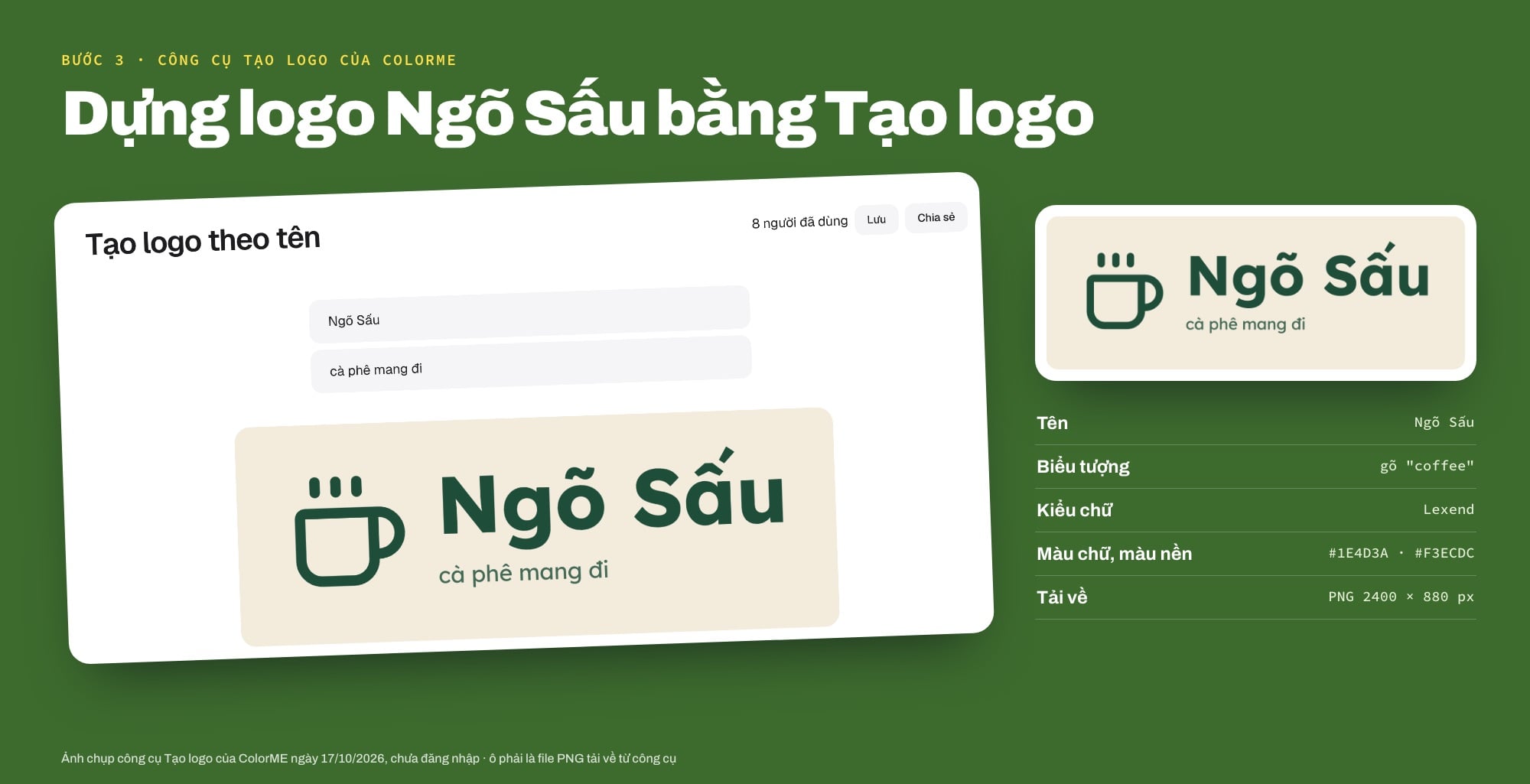 Công cụ Tạo logo của ColorME dựng logo shop Ngõ Sấu