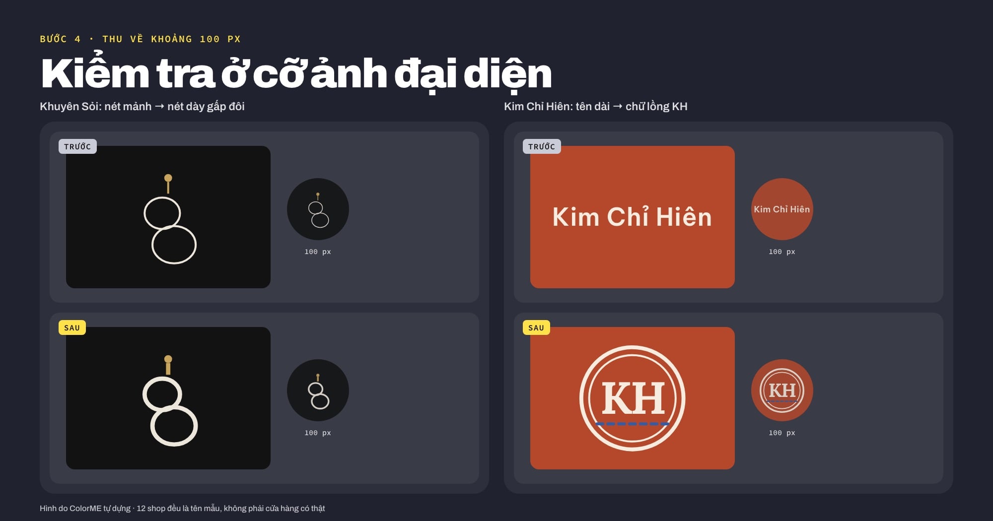 Kiểm tra logo ở cỡ 100 px trước và sau