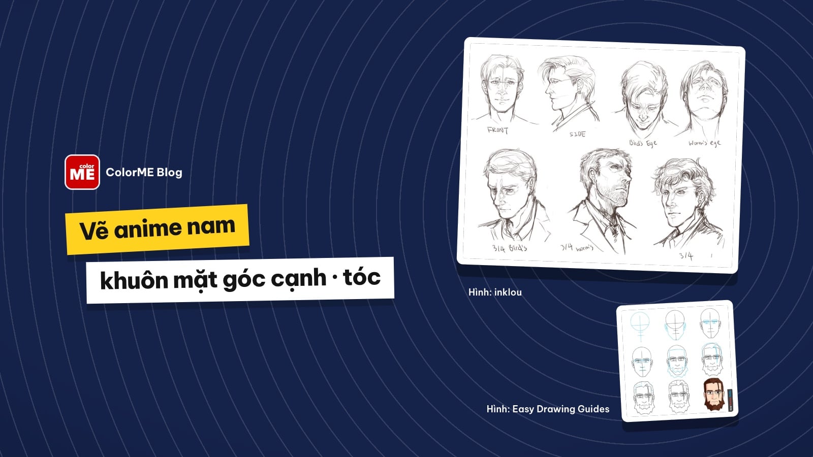 Cách vẽ nhân vật anime nam: khuôn mặt góc cạnh, mắt và tóc