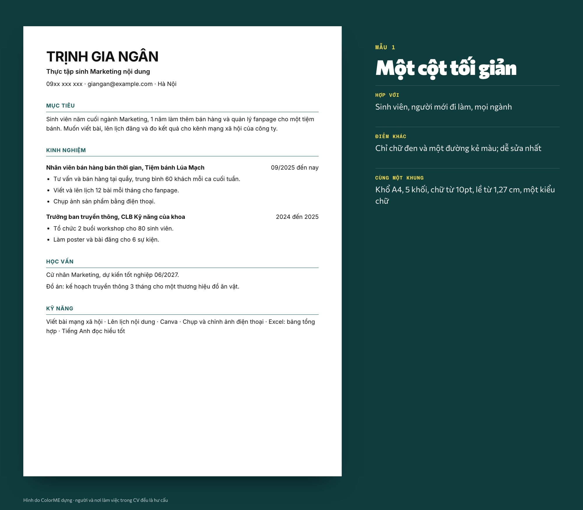 Mẫu CV một cột tối giản