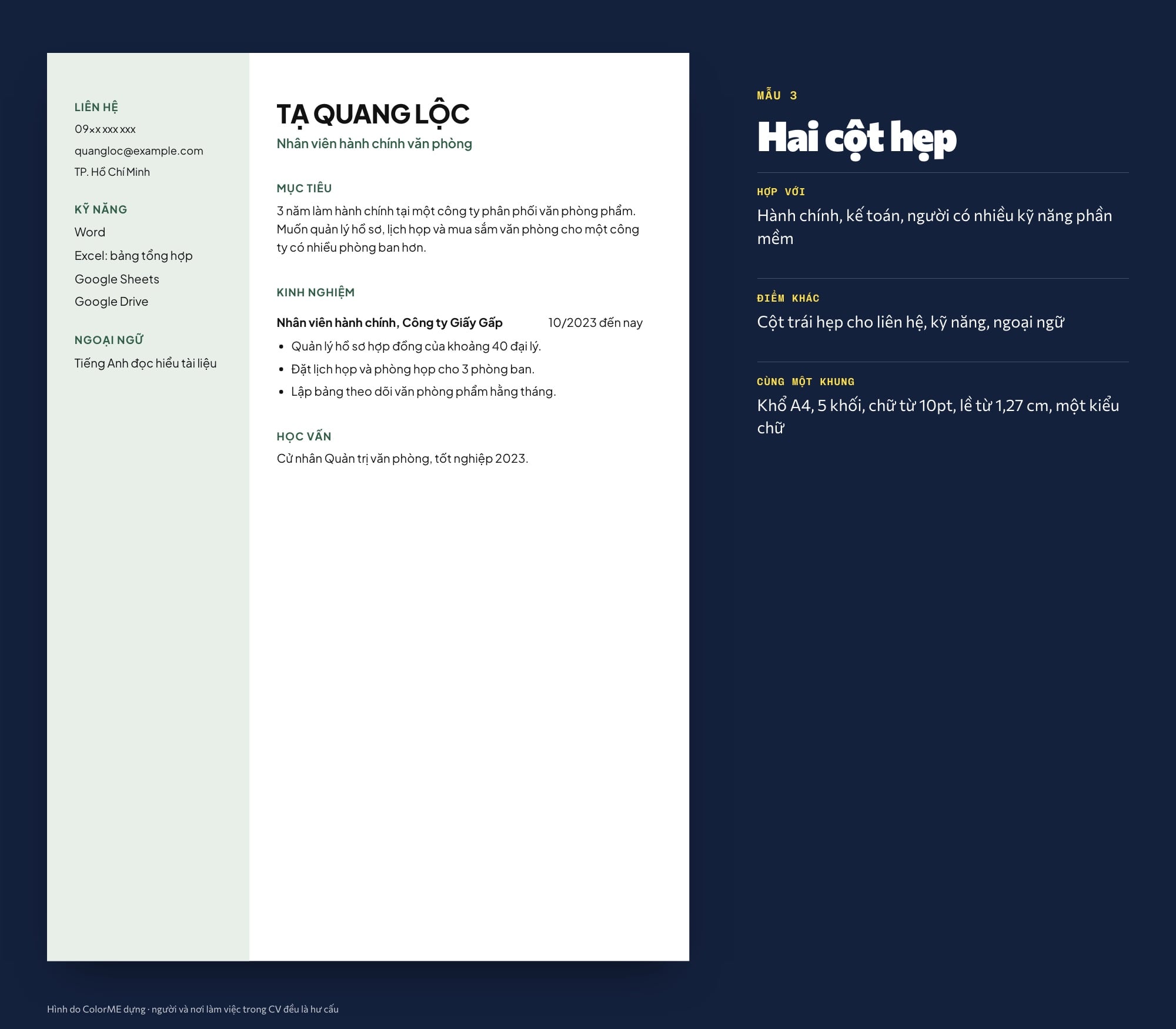 Mẫu CV hai cột hẹp