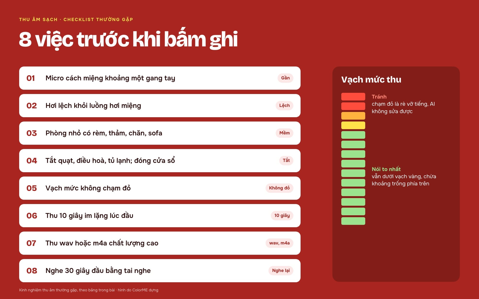 Checklist thu âm sạch trước khi lọc tạp âm