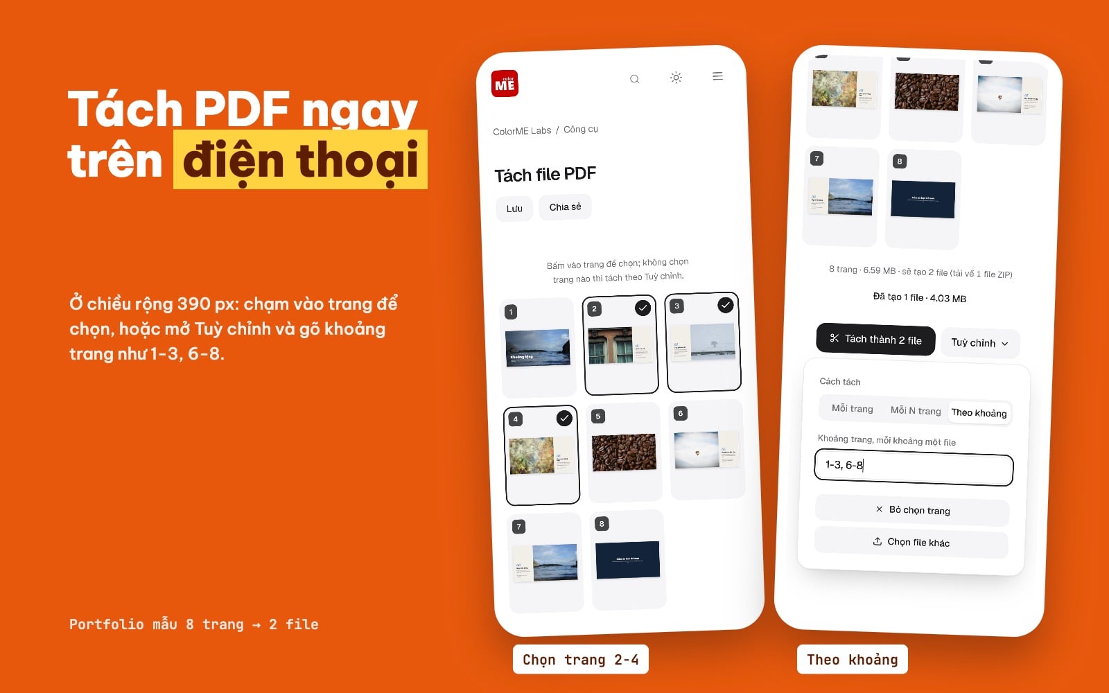 Tách file PDF trên điện thoại: chọn trang và tách theo khoảng trang