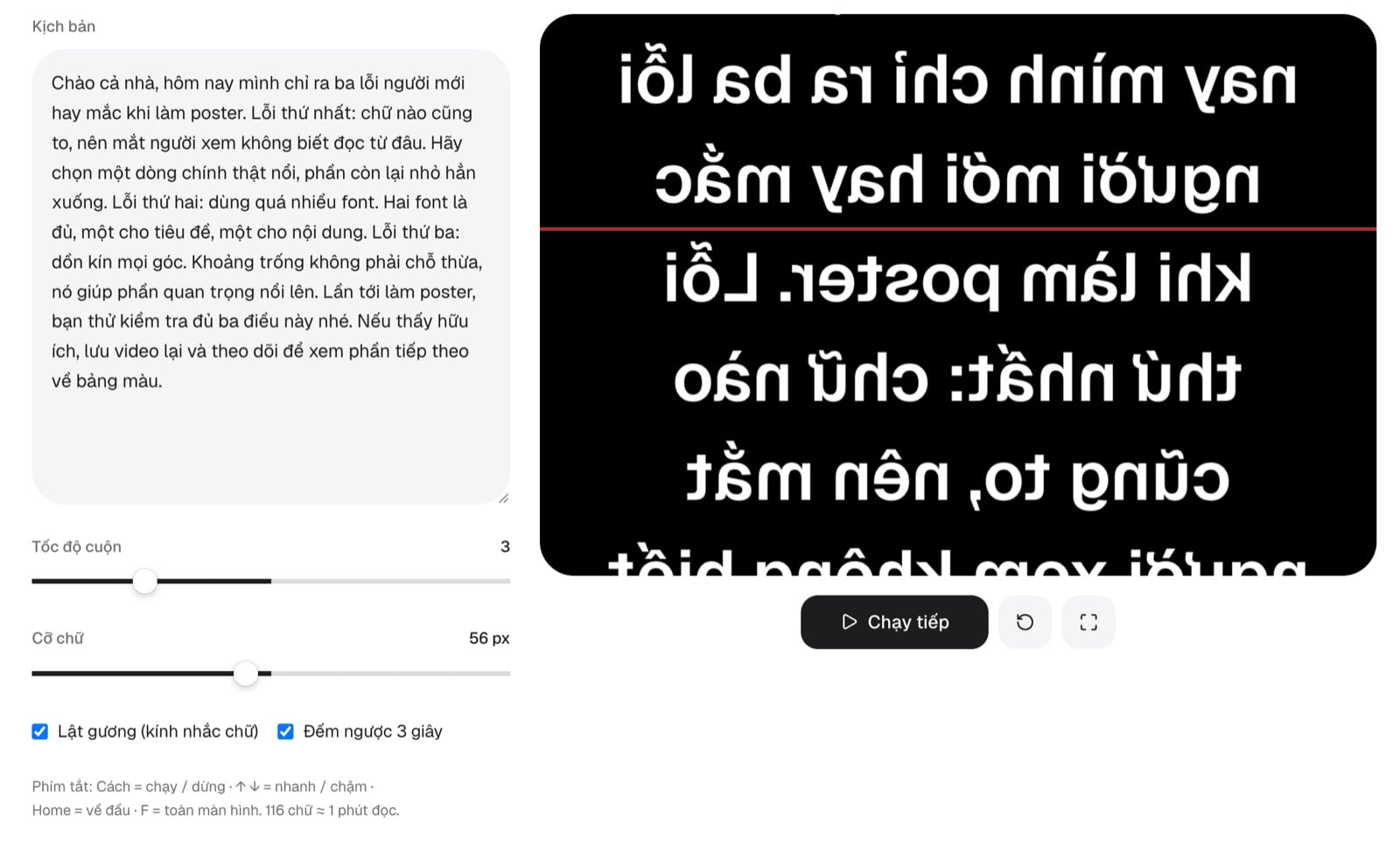 Máy nhắc chữ bật lật gương cho kính nhắc chữ, chữ hiện ngược