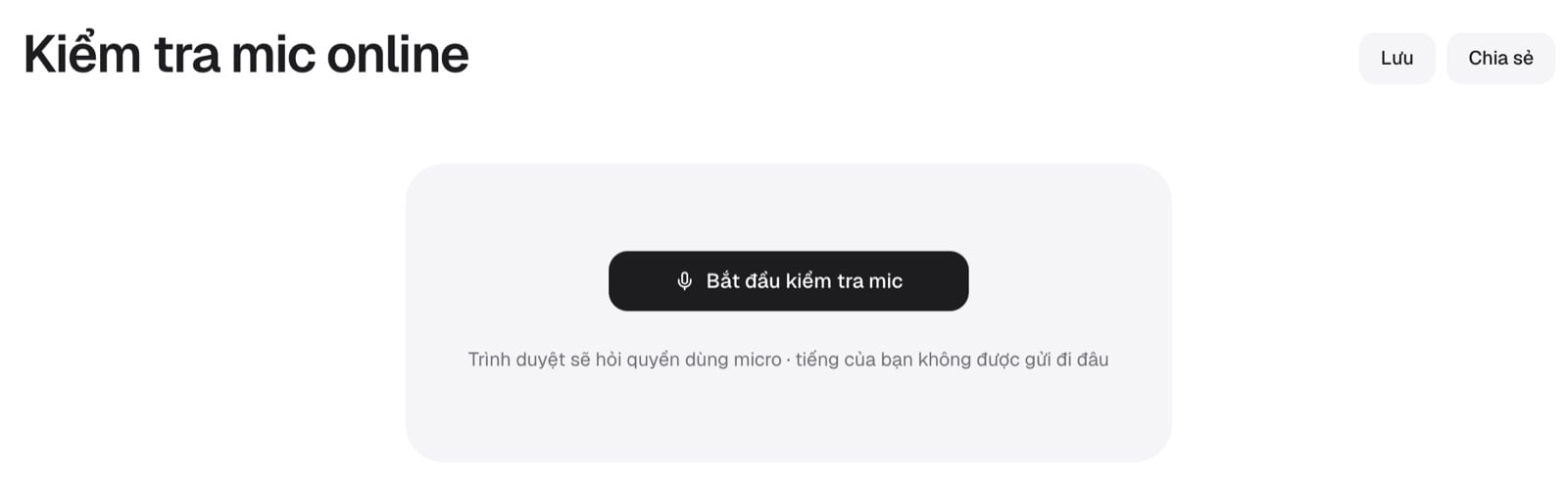 Trang Kiểm tra mic online với nút Bắt đầu kiểm tra mic
