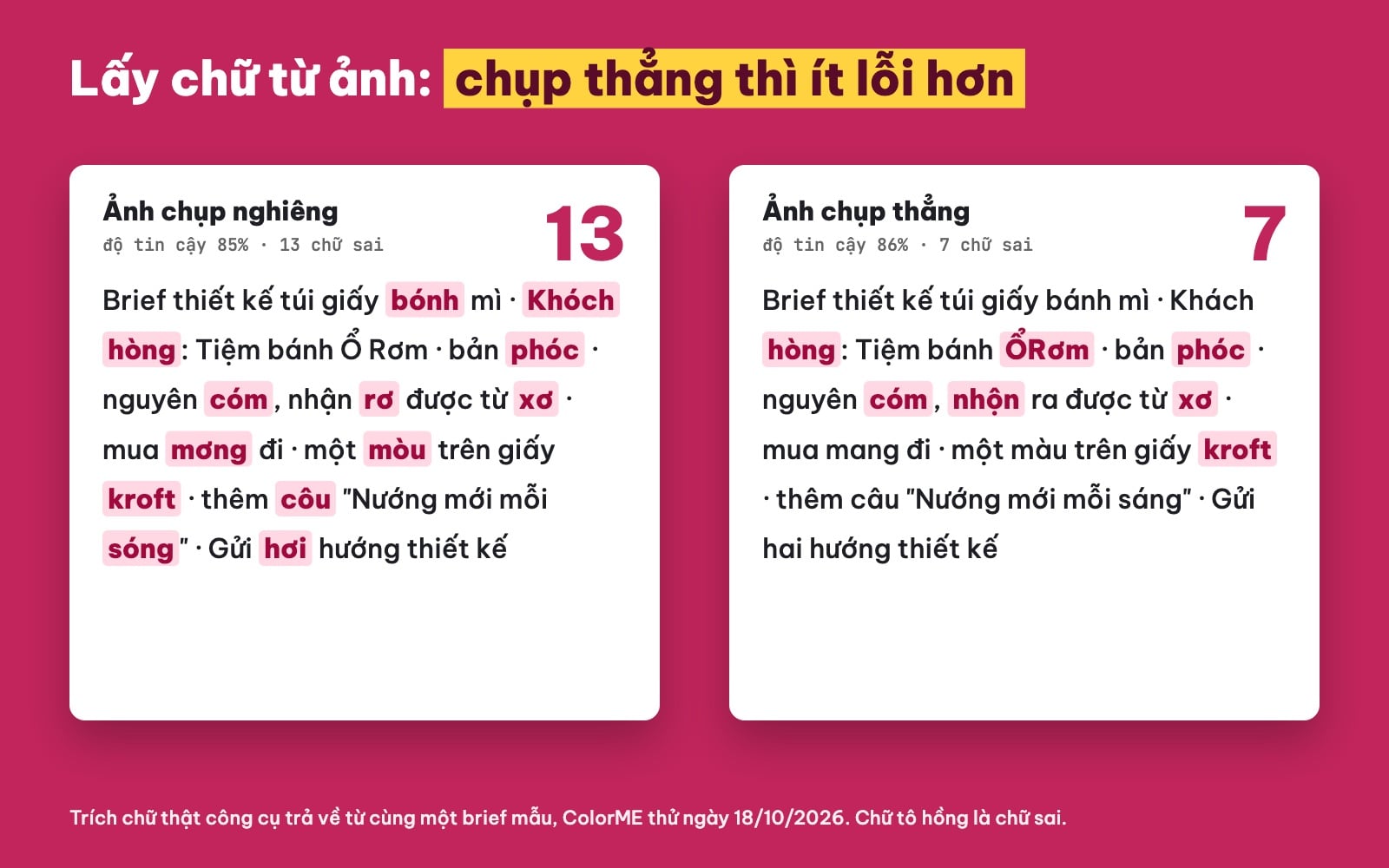So sánh lấy chữ từ ảnh chụp nghiêng và ảnh chụp thẳng
