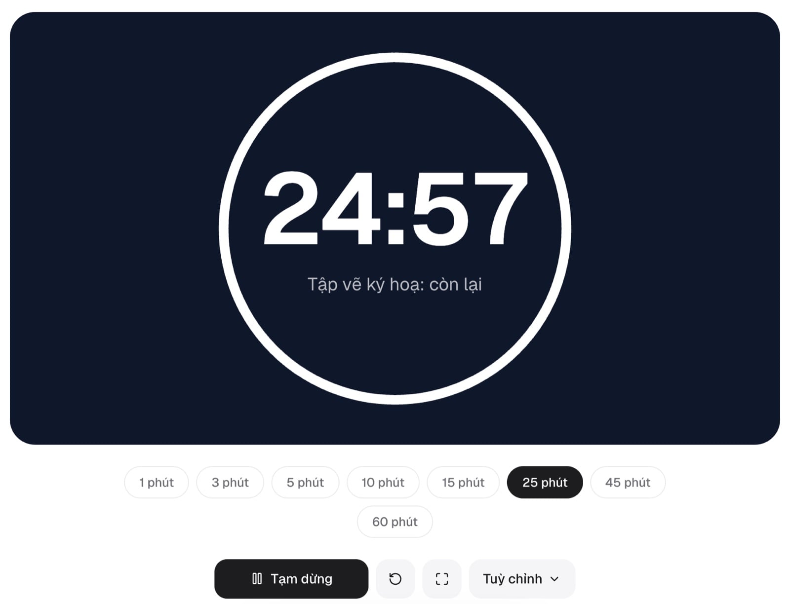 Đồng hồ đếm ngược online 25 phút nền tối để tập vẽ ký hoạ