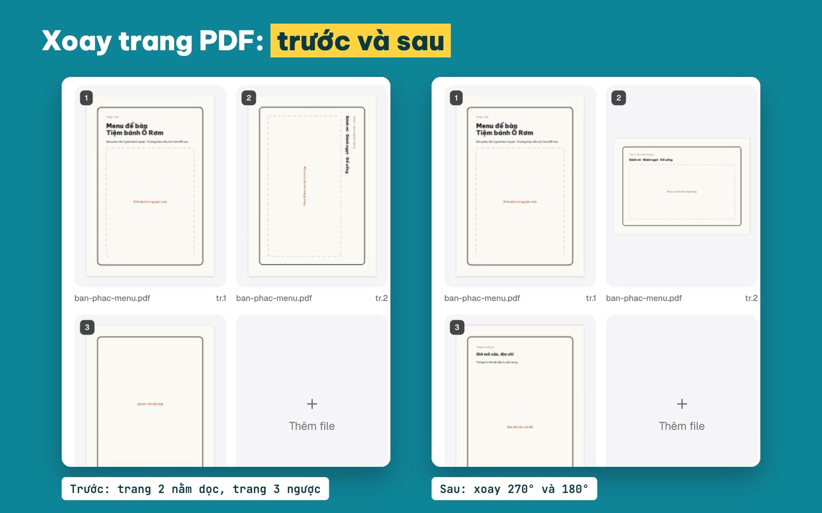 Xoay trang PDF trước và sau khi xoay