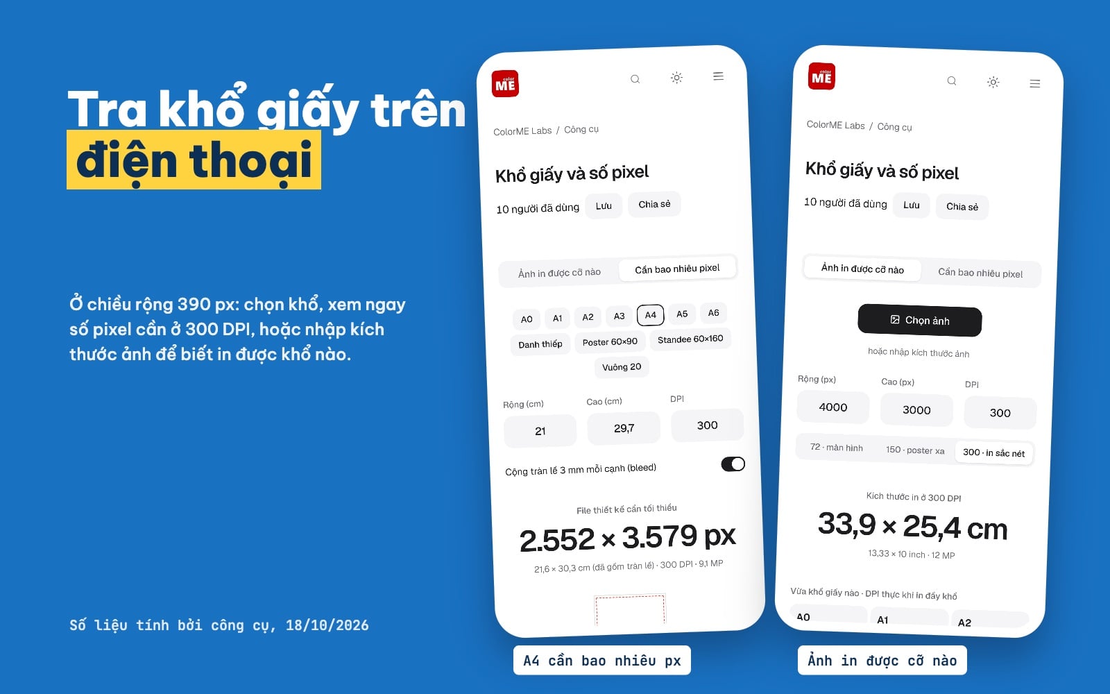 Tra khổ giấy và số pixel trên điện thoại