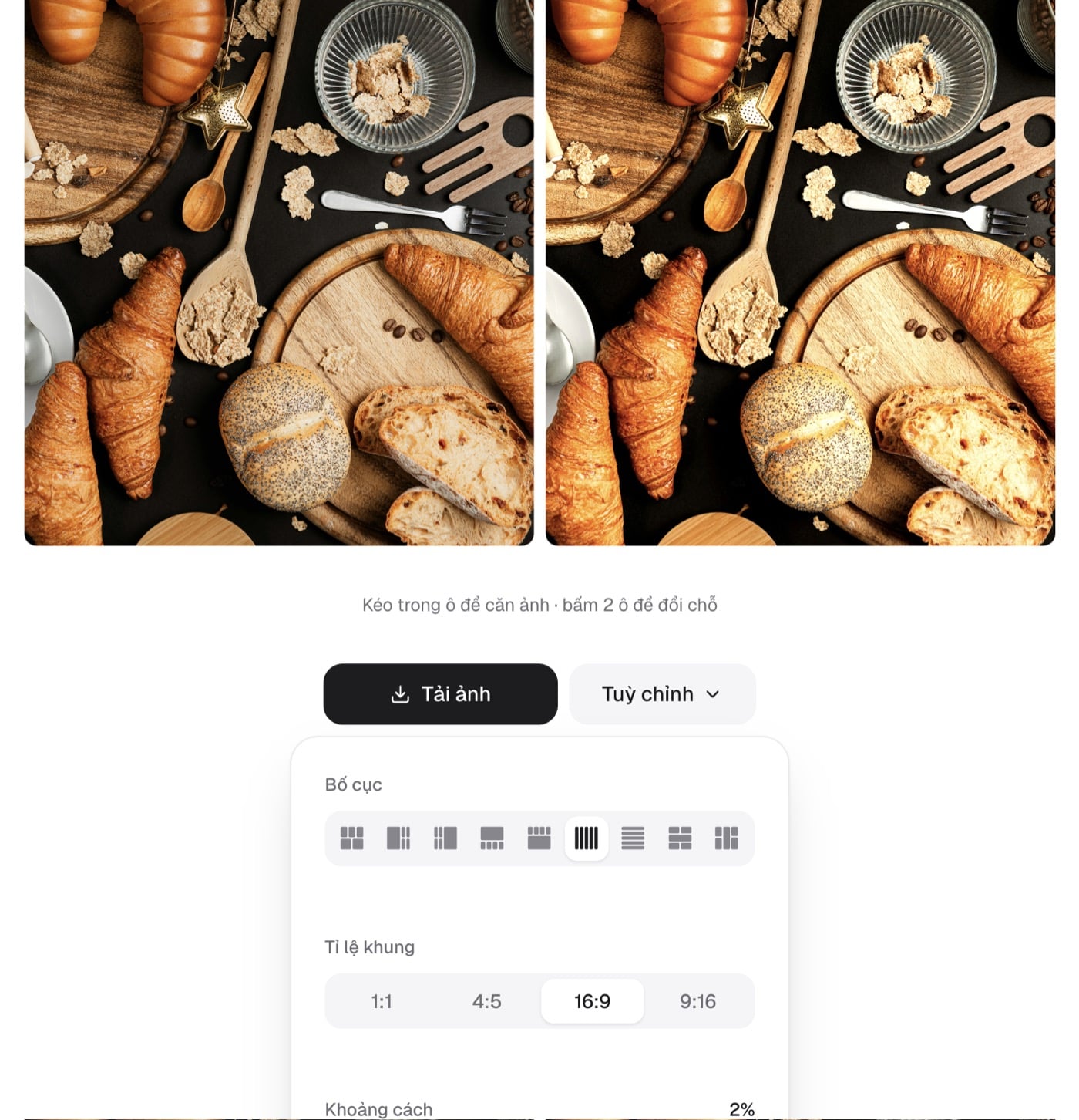 Ghép 2 ảnh thành 1 online: chọn bố cục và tỉ lệ khung