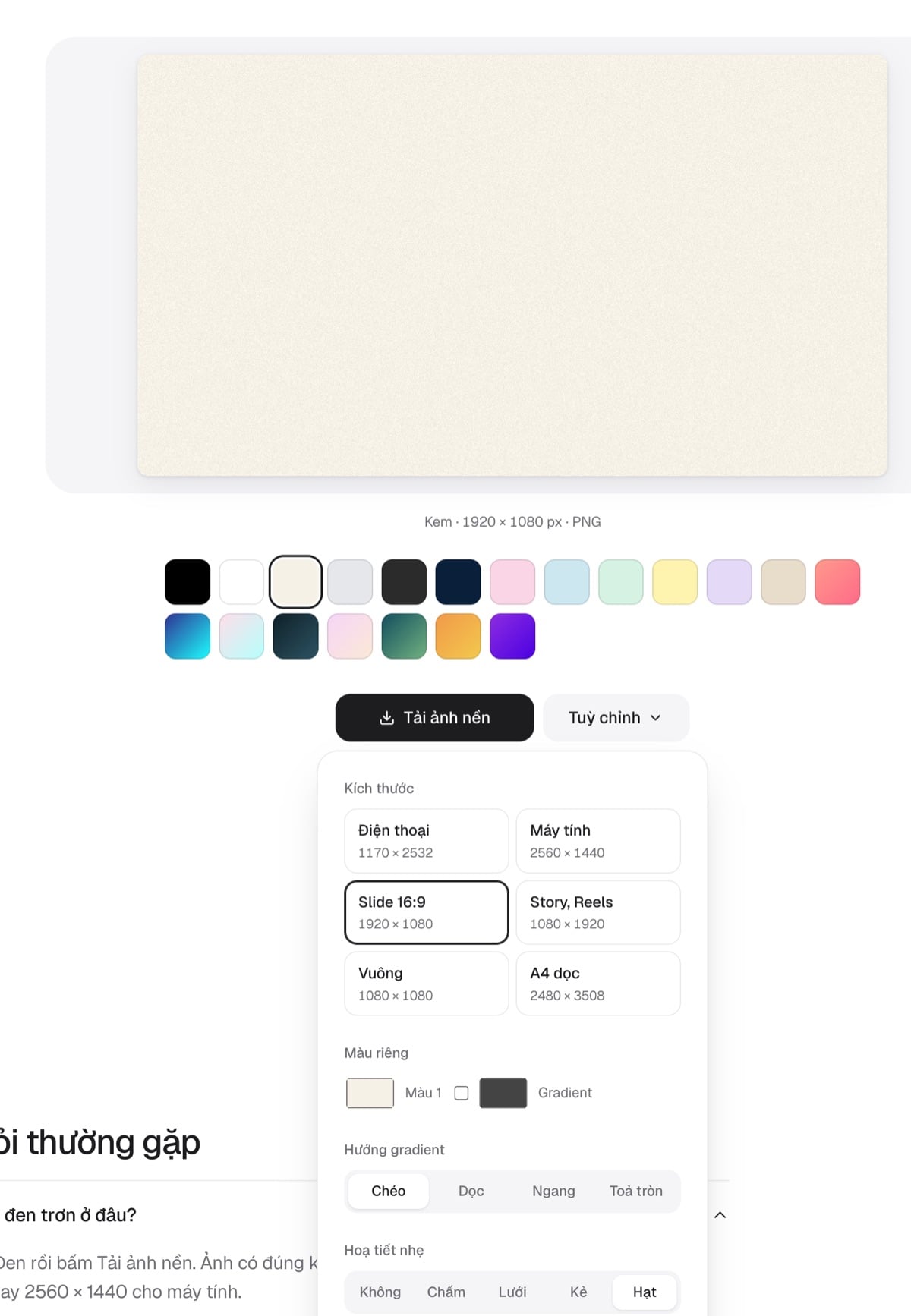 Tuỳ chỉnh ảnh nền: kích thước slide 16:9, màu riêng, gradient, hoạ tiết, PNG hoặc JPG