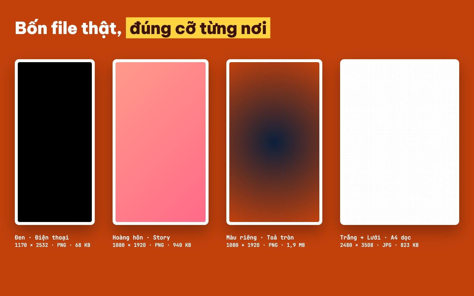 Ảnh nền đen, gradient hoàng hôn, gradient toả tròn và nền trắng A4 tải về đúng kích thước