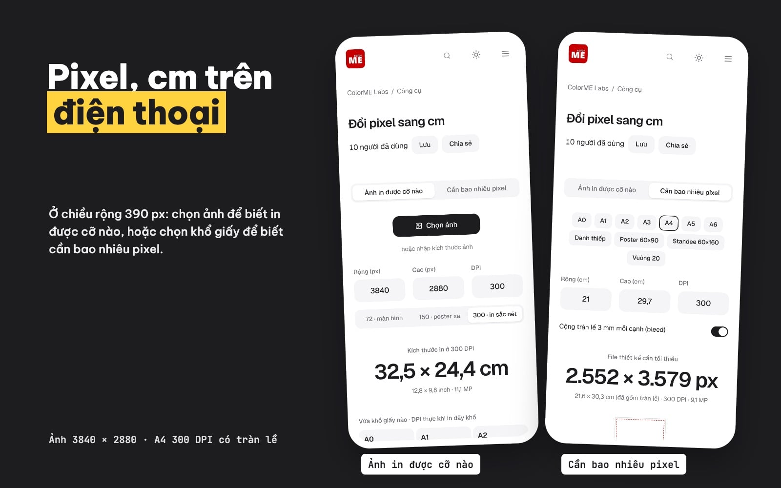 Đổi pixel sang cm trên điện thoại