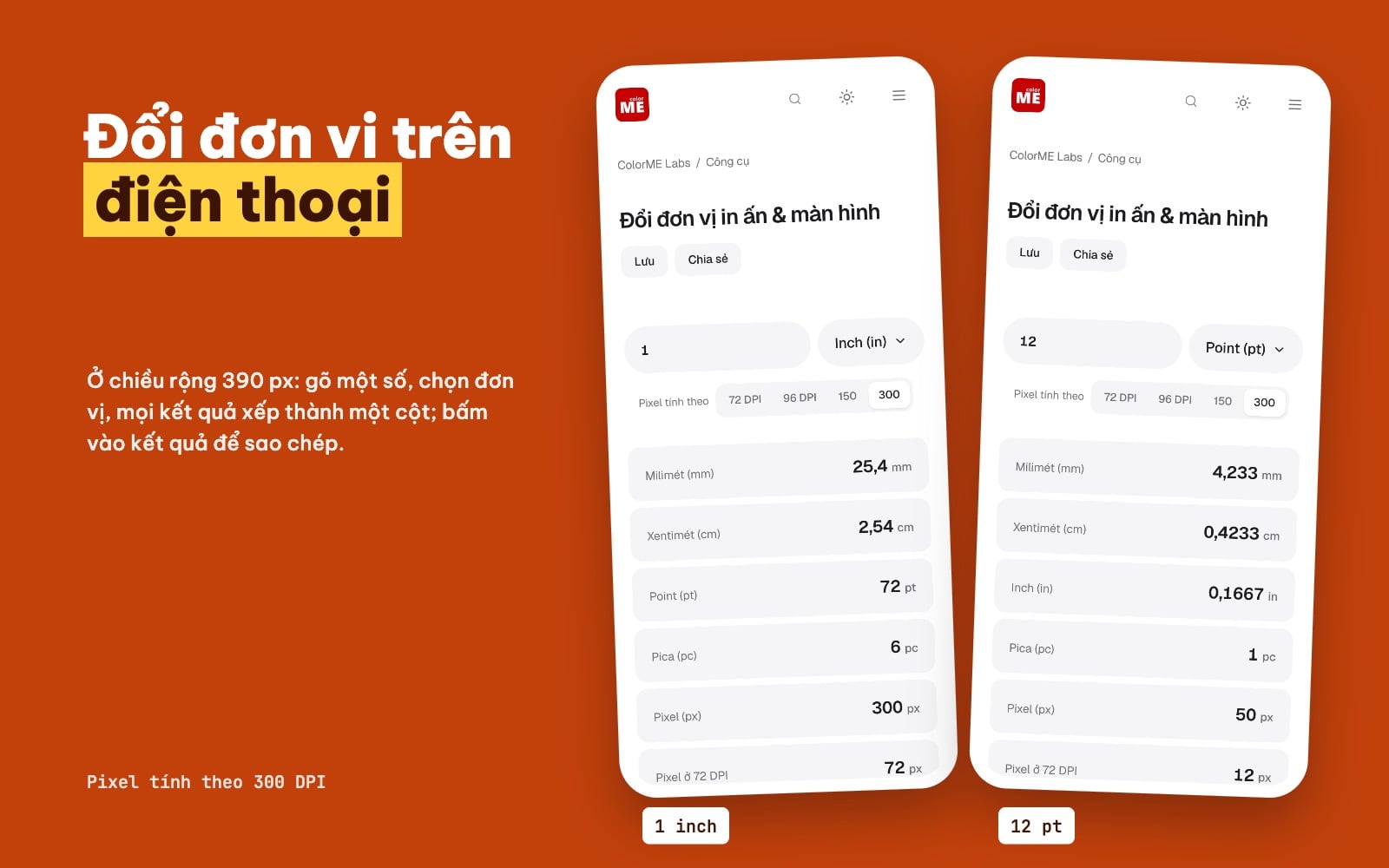 Đổi đơn vị inch, cm, point trên điện thoại