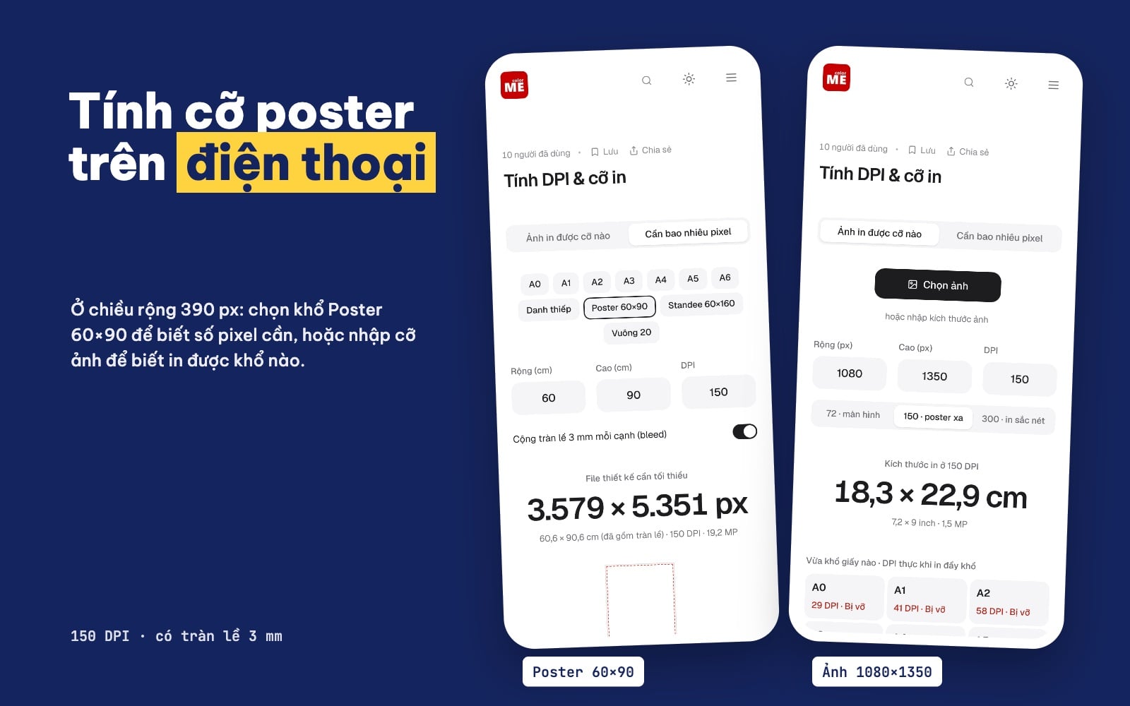 Tính kích thước poster trên điện thoại