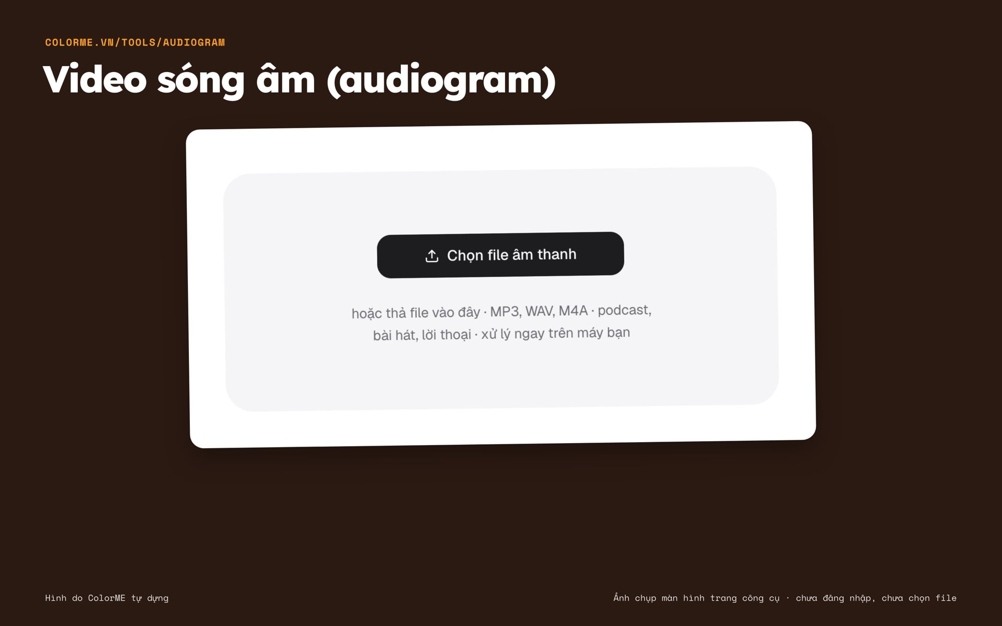 Trang công cụ Video sóng âm (audiogram) của ColorME với nút Chọn file âm thanh