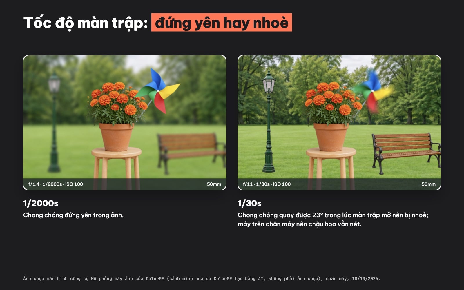 So sánh tốc độ màn trập 1/2000s và 1/30s với vật chuyển động