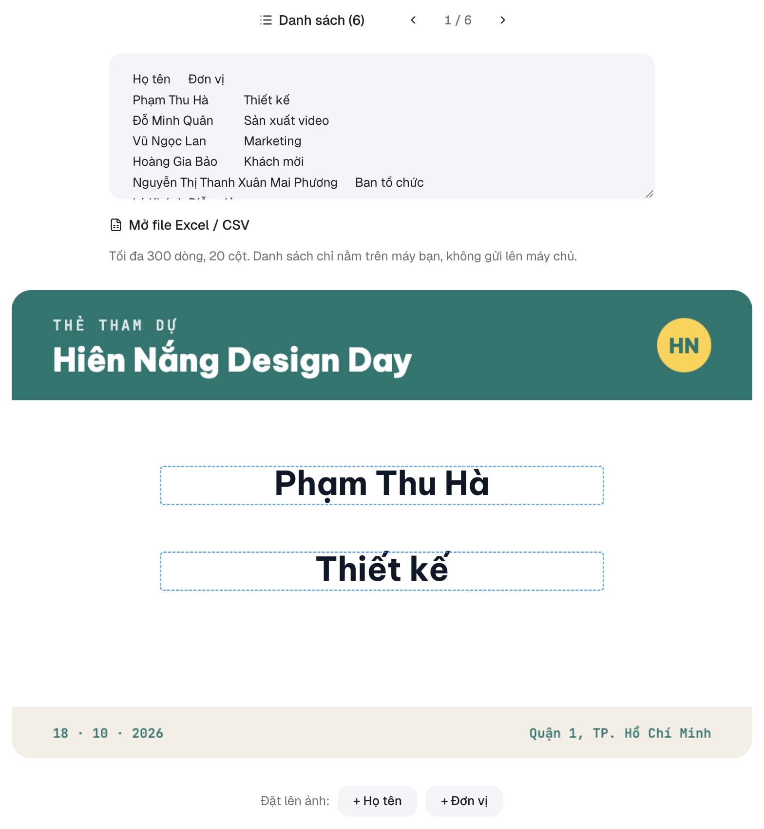 Điền tên hàng loạt từ Excel vào mẫu thẻ tên