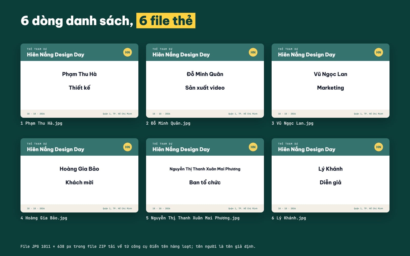 Thẻ tên in hàng loạt: 6 file JPG từ danh sách Excel