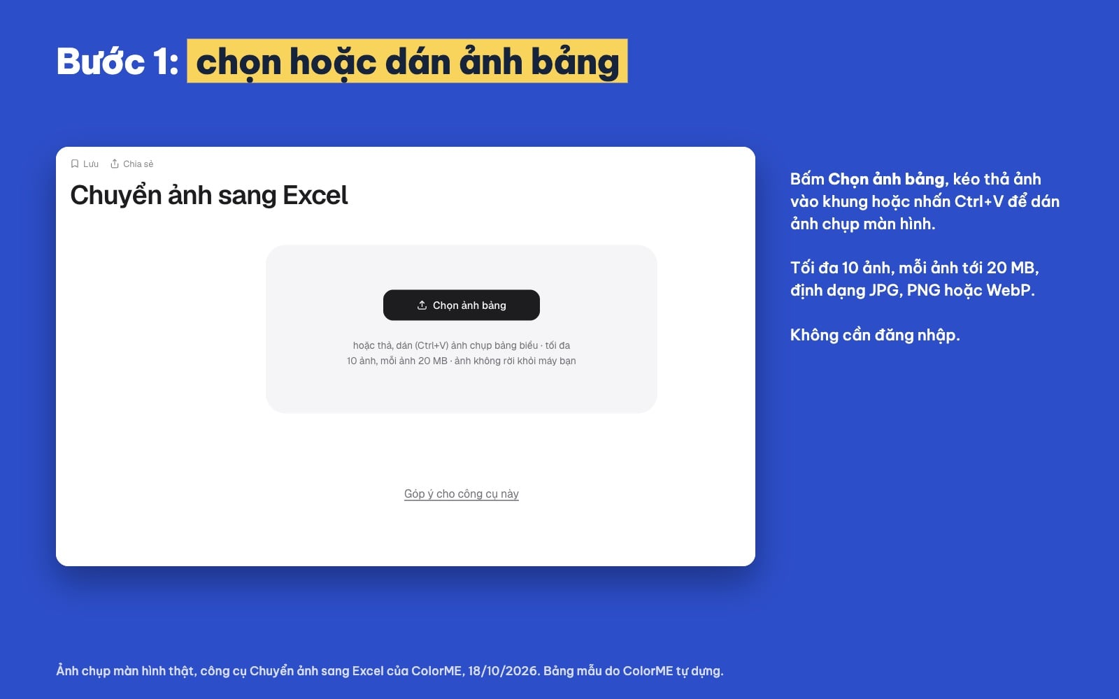 Công cụ chuyển hình ảnh sang Excel: nút Chọn ảnh bảng