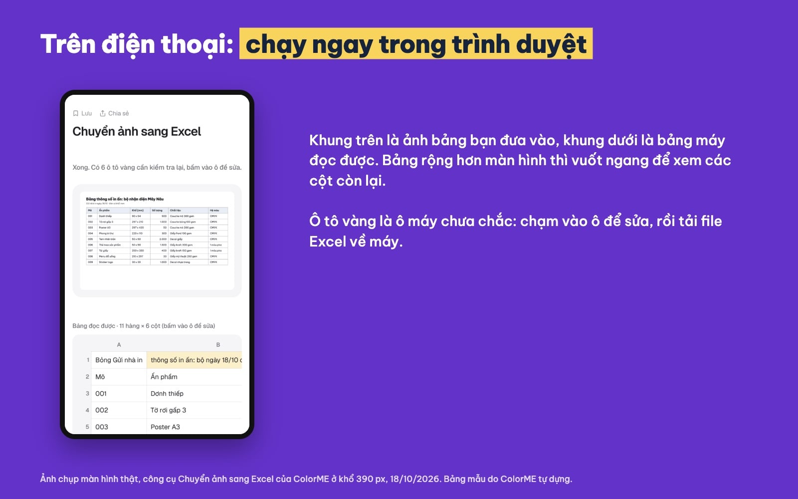Chuyển ảnh sang Excel trên điện thoại trong trình duyệt