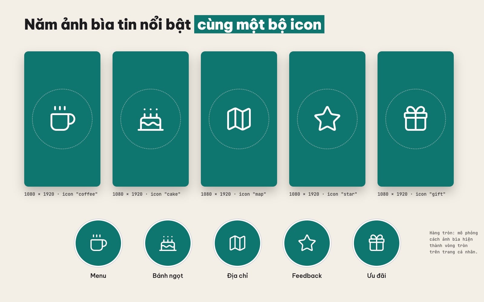Ảnh bìa tin nổi bật Instagram đồng bộ: menu, bánh ngọt, địa chỉ, feedback, ưu đãi