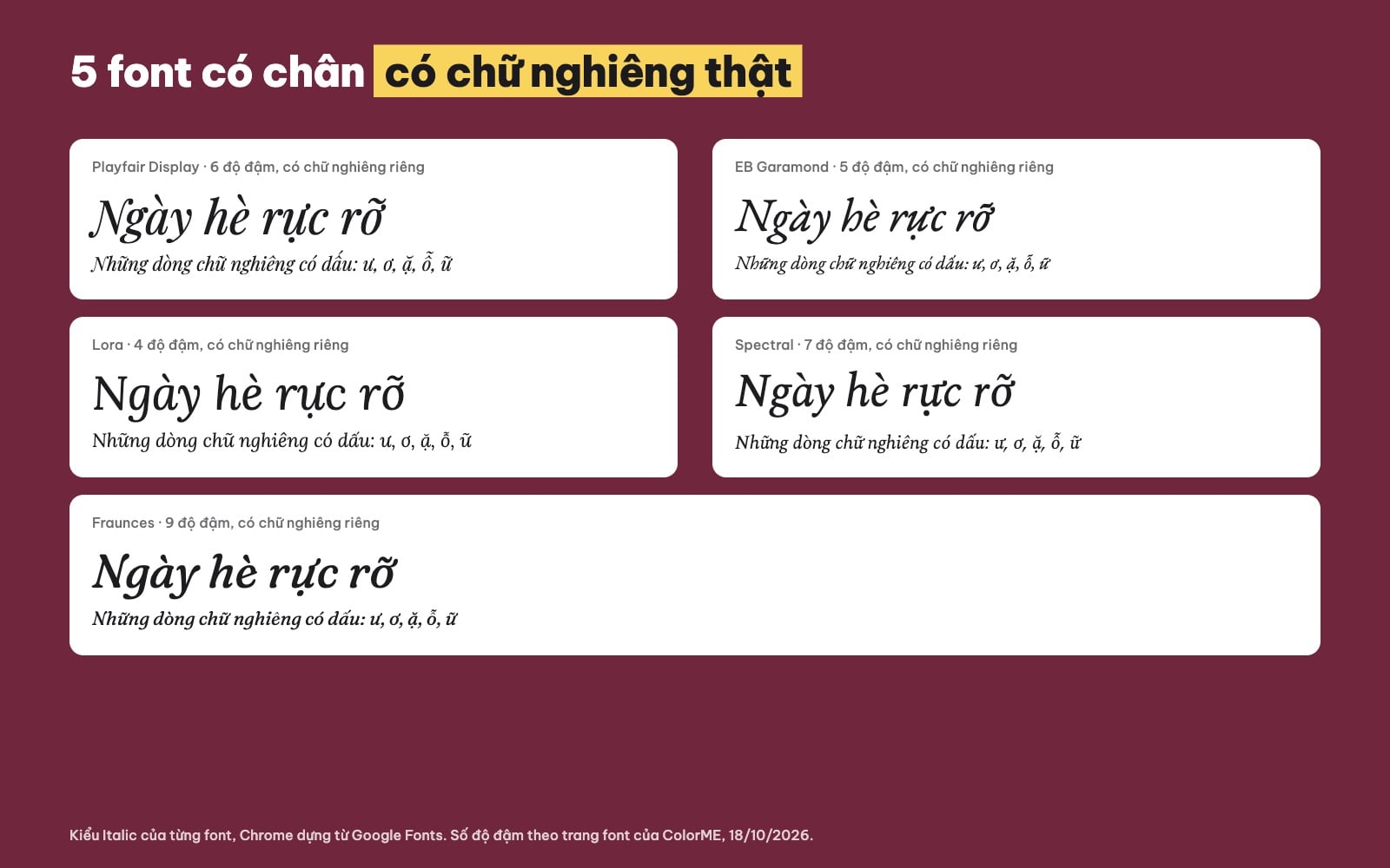 Font chữ nghiêng đẹp có chân, đủ dấu tiếng Việt