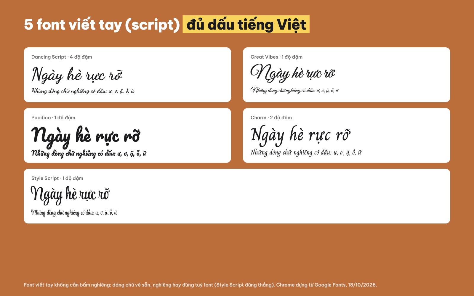 Font chữ viết tay nghiêng đẹp có tiếng Việt