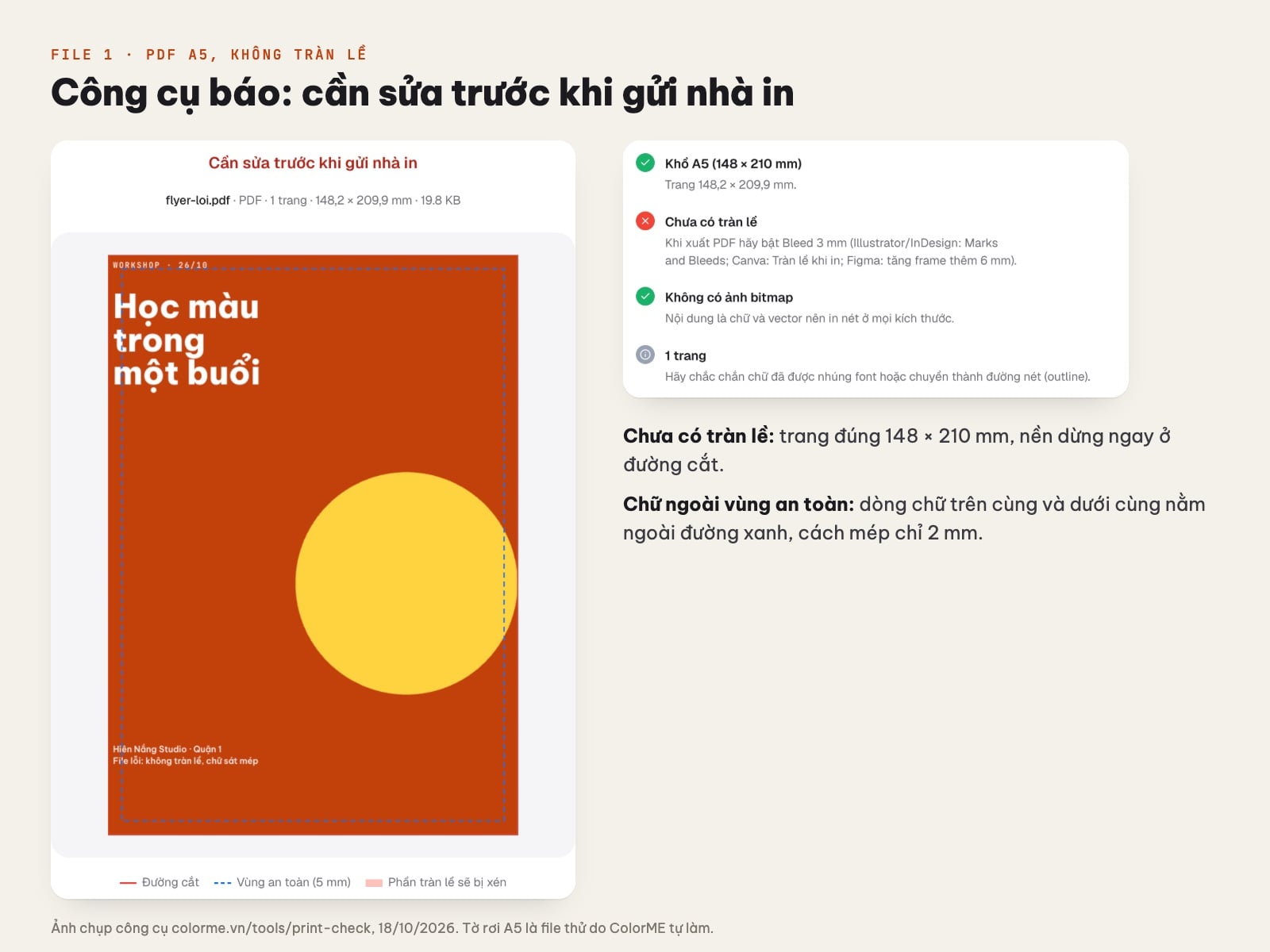 Kiểm tra file PDF in: chưa có tràn lề, chữ ngoài vùng an toàn