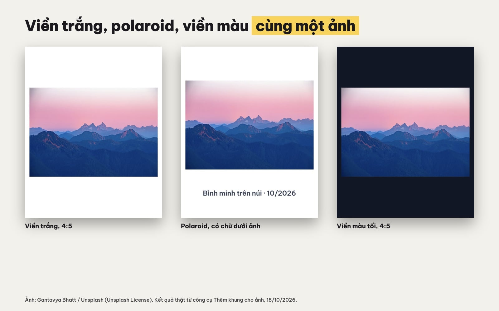 Khung ảnh viền trắng, polaroid và viền màu